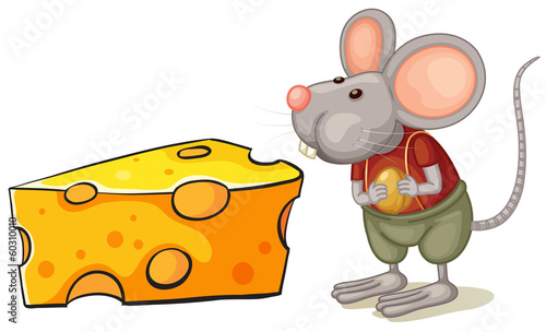 A slice of cheese beside the mouse