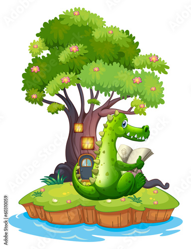 A crocodile in an island reading