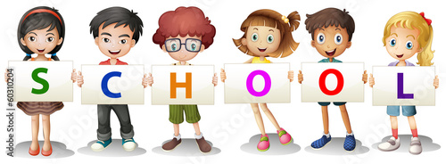 Kids forming the school letters