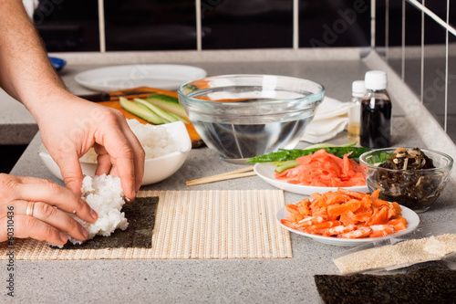 preparing sushi