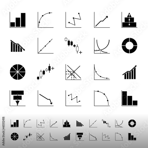 Set of diagram and graph icons on white background