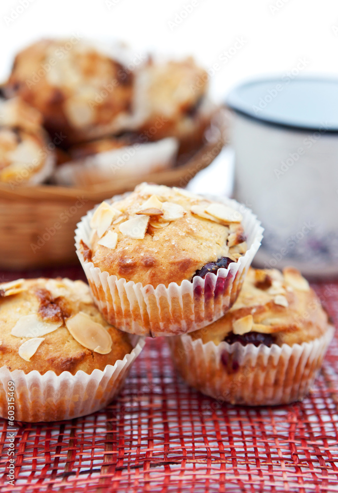 Muffins with almonds and cherries Muffins with almonds and cherries