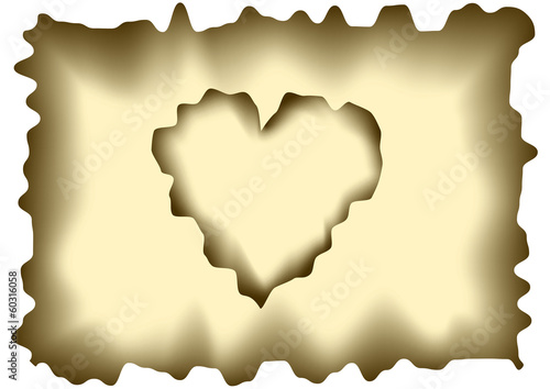 Burnt heart shaped paper
