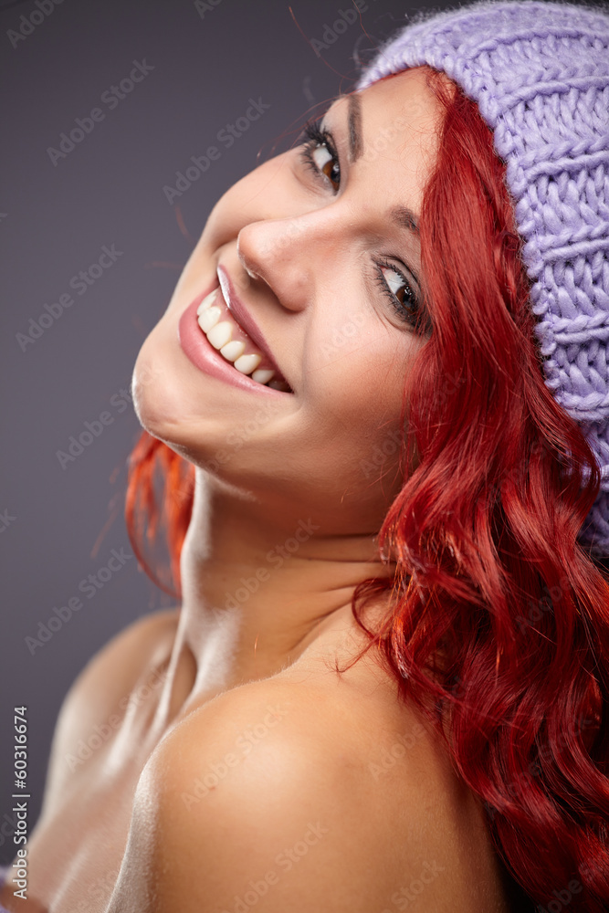 beautiful red hair woman in warm clothing