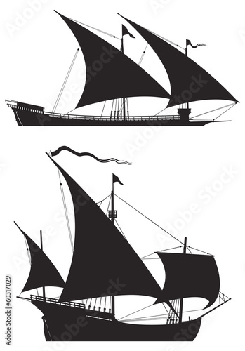 Galley and Caravel Ship silhouettes