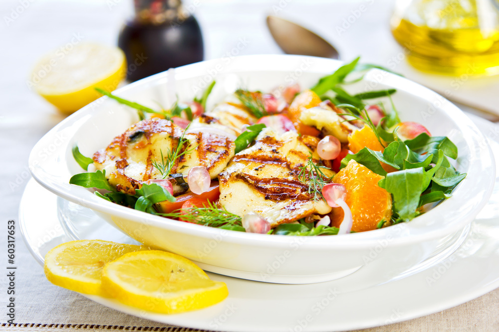 Halloumi with Orange and Rocket salad