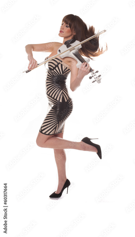Stylish elegant woman playing a violin