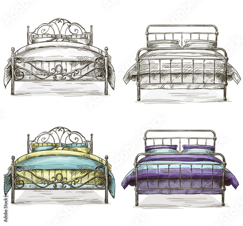 set of beds drawing sketch style