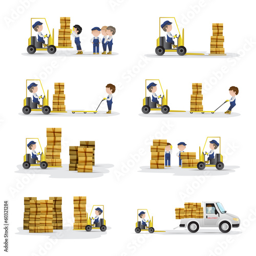 Very Detailed Drawn Transport Workers - Isolated On White