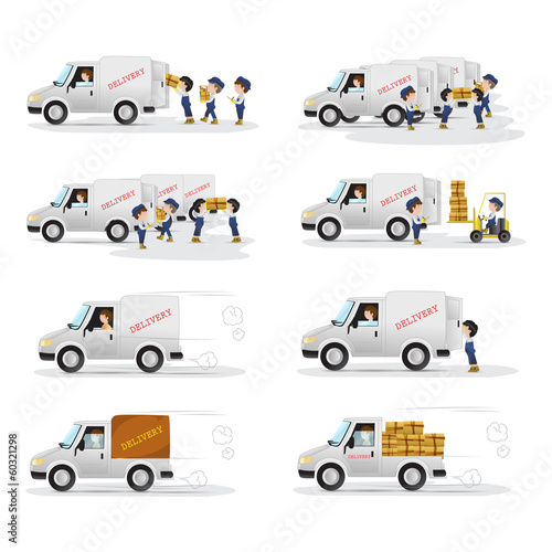 Very Detailed Drawn Transport Workers - Isolated On White