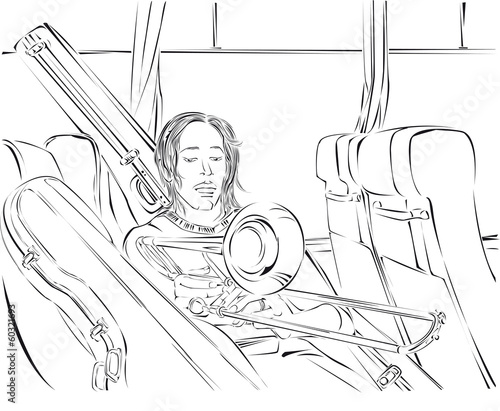 Trombone player in the bus