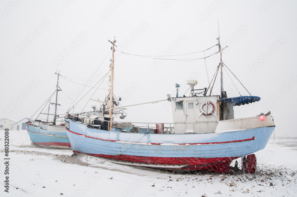 Fisherboats in the snow