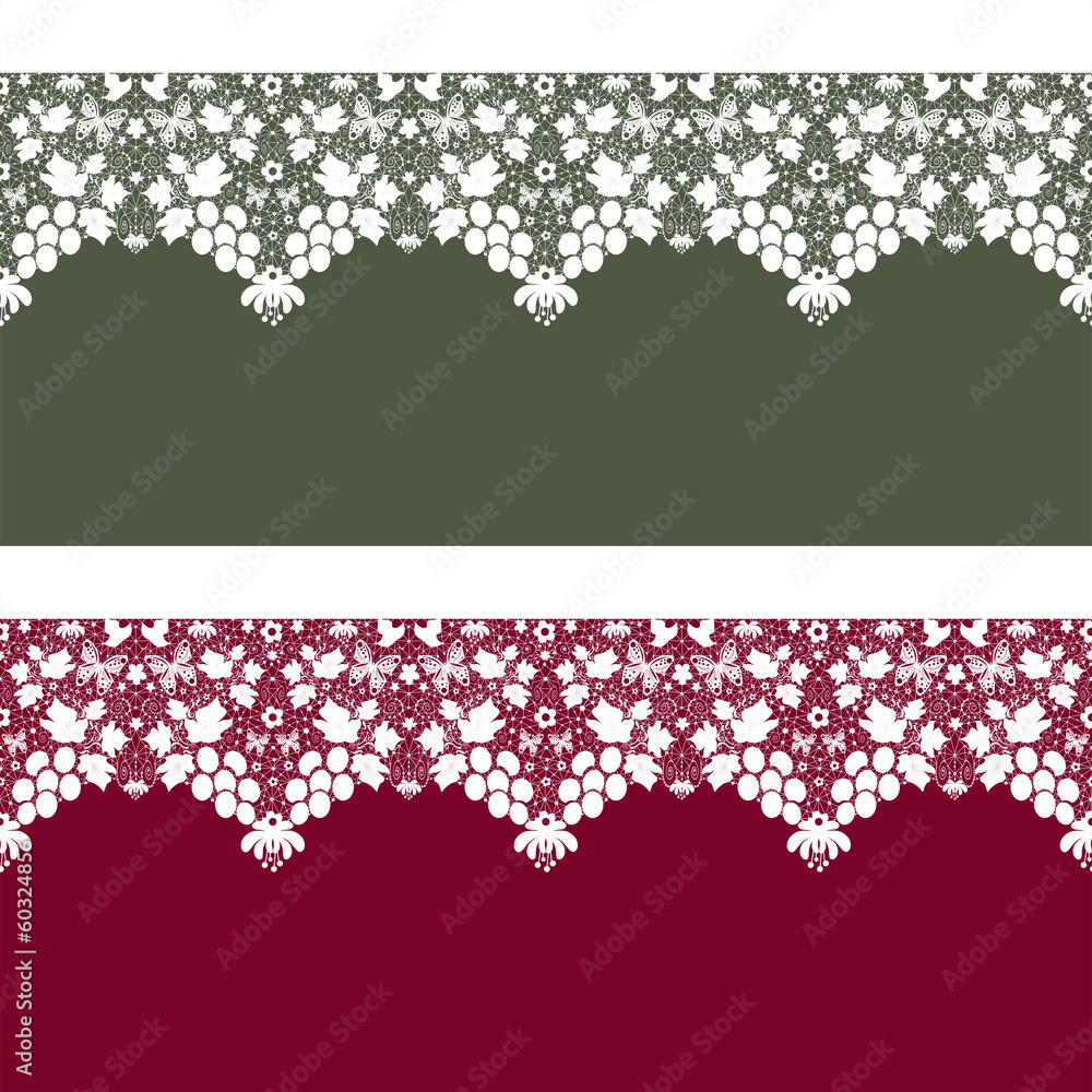 Seamless lace pattern texture on green and red