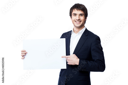 Businessman holding blank