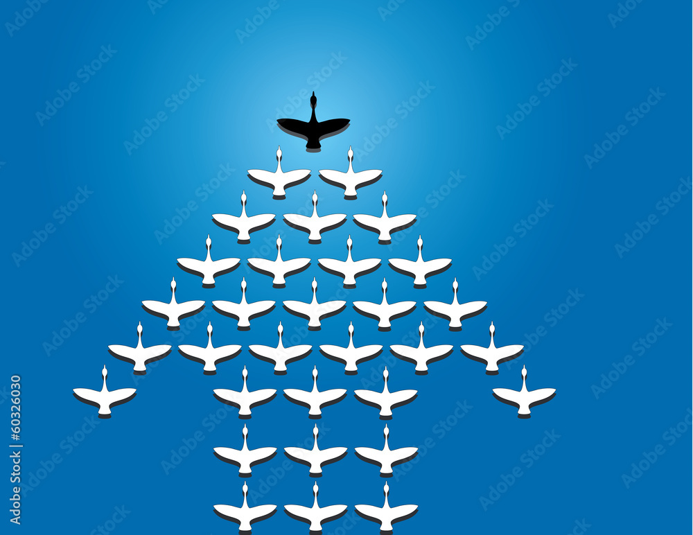 Αυτοκόλλητο Leadership and Teamwork Concept art : Swans flying silhouette