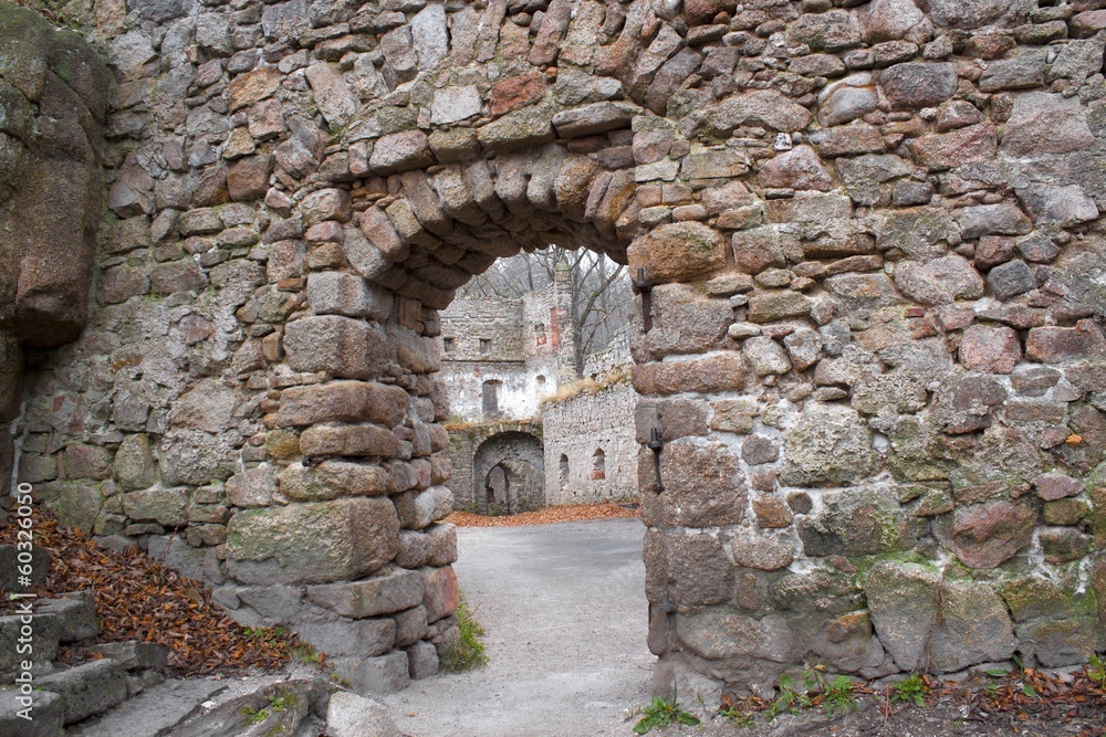 Medieval castle Bolczow ruins in forest, Poland Medieval castle Bolczow ruins in forest, Poland