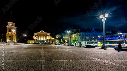 Canvas Print City square at night in Tampere, Finland