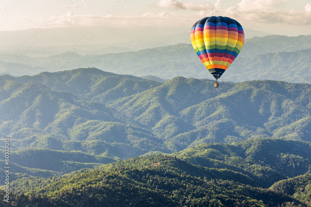 Hot air balloon over the mountain