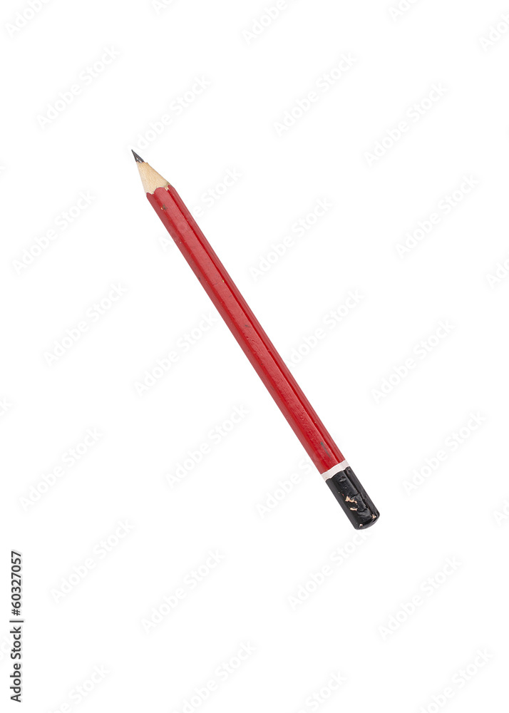 old used red pencil, isolated on white old used red pencil, isolated on white