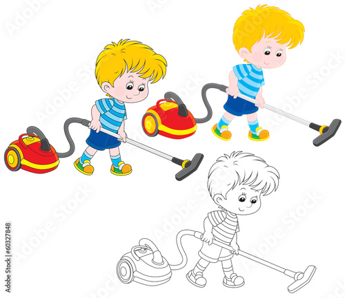 Boy with a vacuum cleaner