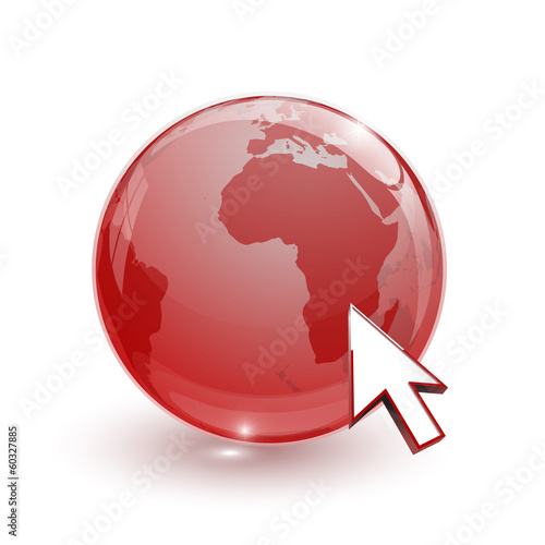 glass globe earth map 3d red and cursor