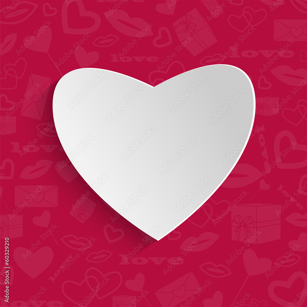background for Valentine's Day.white paper heart on a red backgr