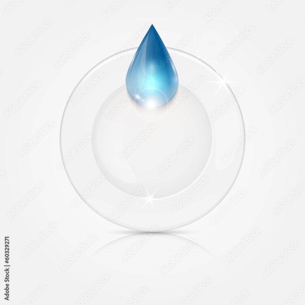 white plate and blue drop.dishwashing liquid on a background dis