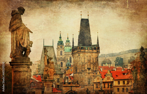 Prague, Charles bridge, retro style picture