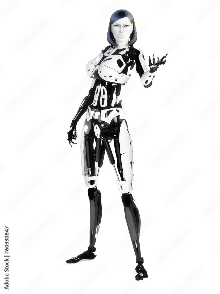 Female cyber robot posing on a white background. Female cyber robot posing on a white background.