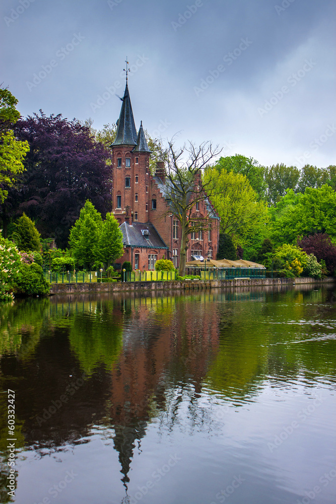 Traditional house along the canals of Bruges, Belgium