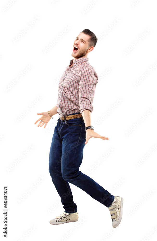 happy young man celebrating success on white background happy young man celebrating success on white background