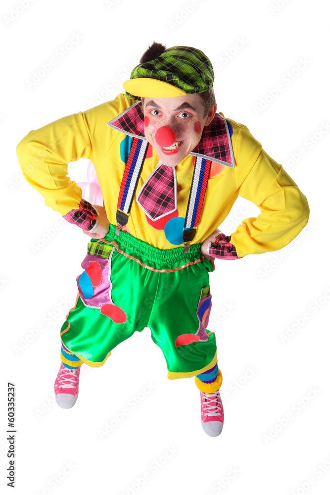 Funny clown isolated on white background