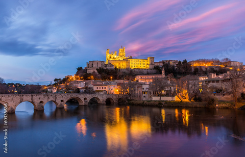 St. Nazaire Cathedral and Pont Vieux in Beziers, France photo