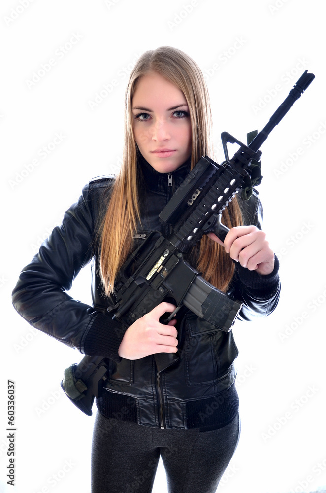 beautiful sexy girl holding gun