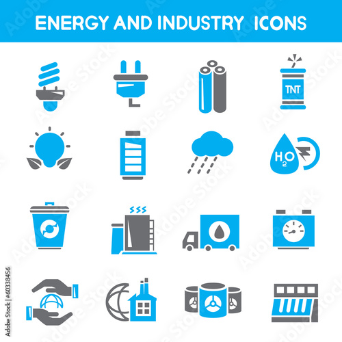energy icons, industry icons, power icons, blue color theme
