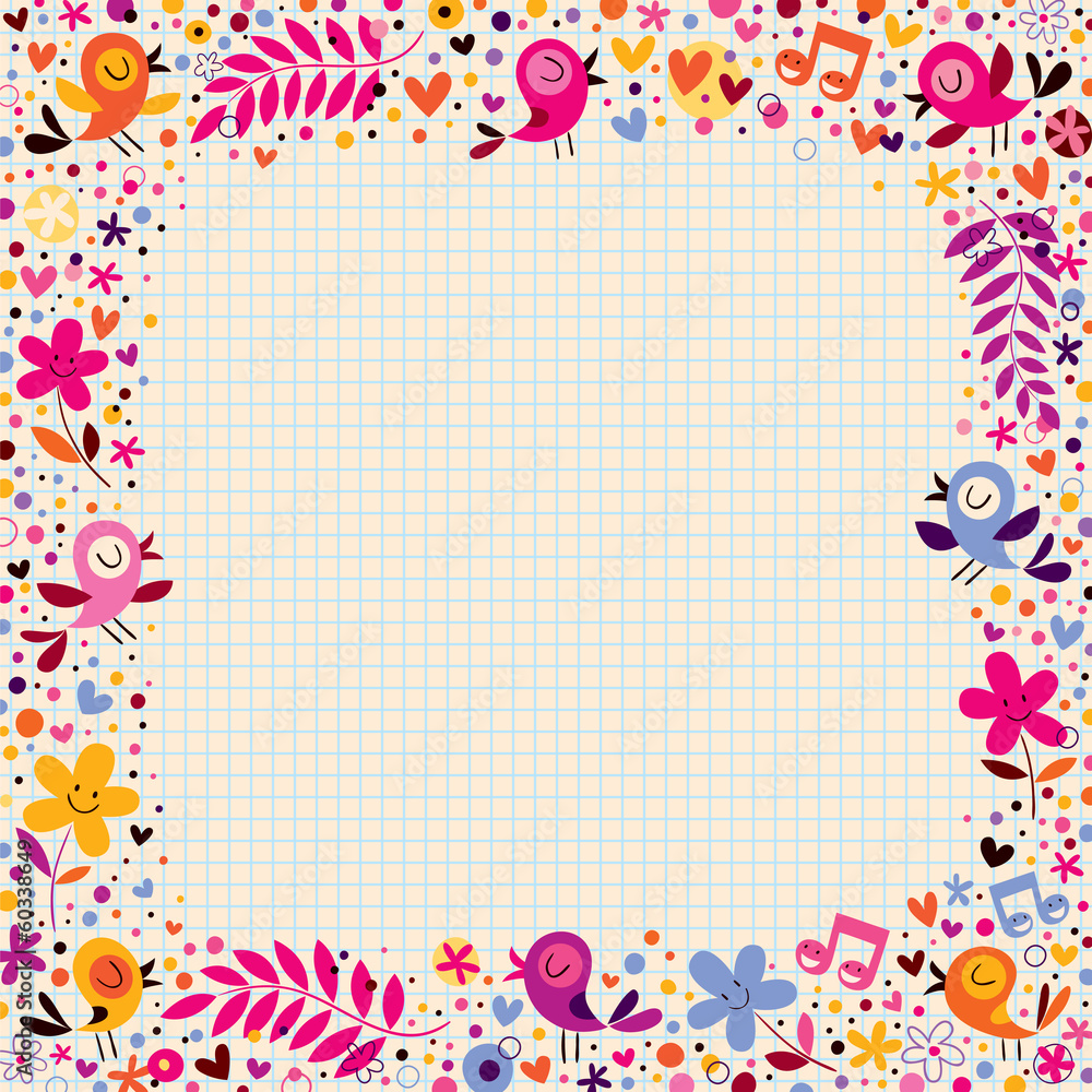 floral border with birds floral border with birds