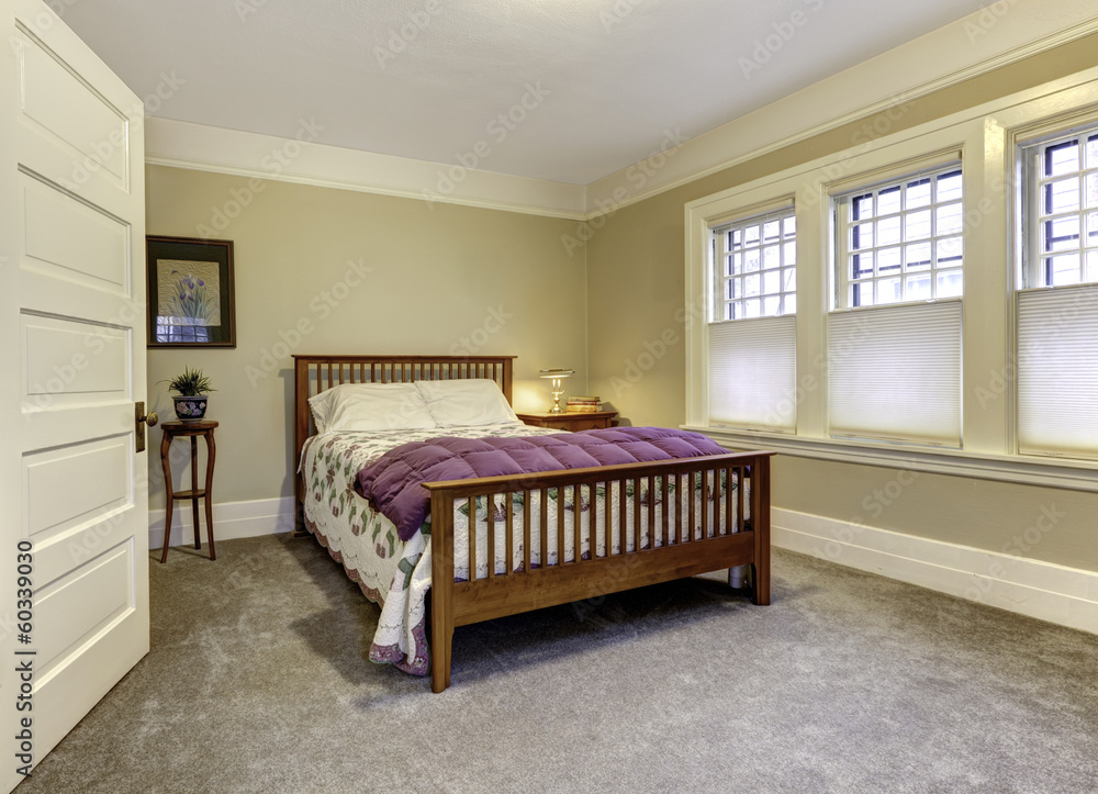 Classic bedroom with brown wooden bed Classic bedroom with brown wooden bed