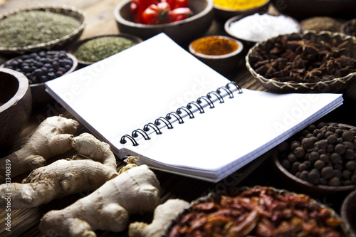 Cookbook and various spices