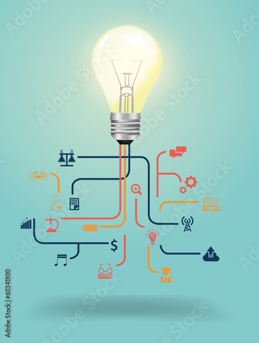 Vector creative light bulb with education icon concept design
