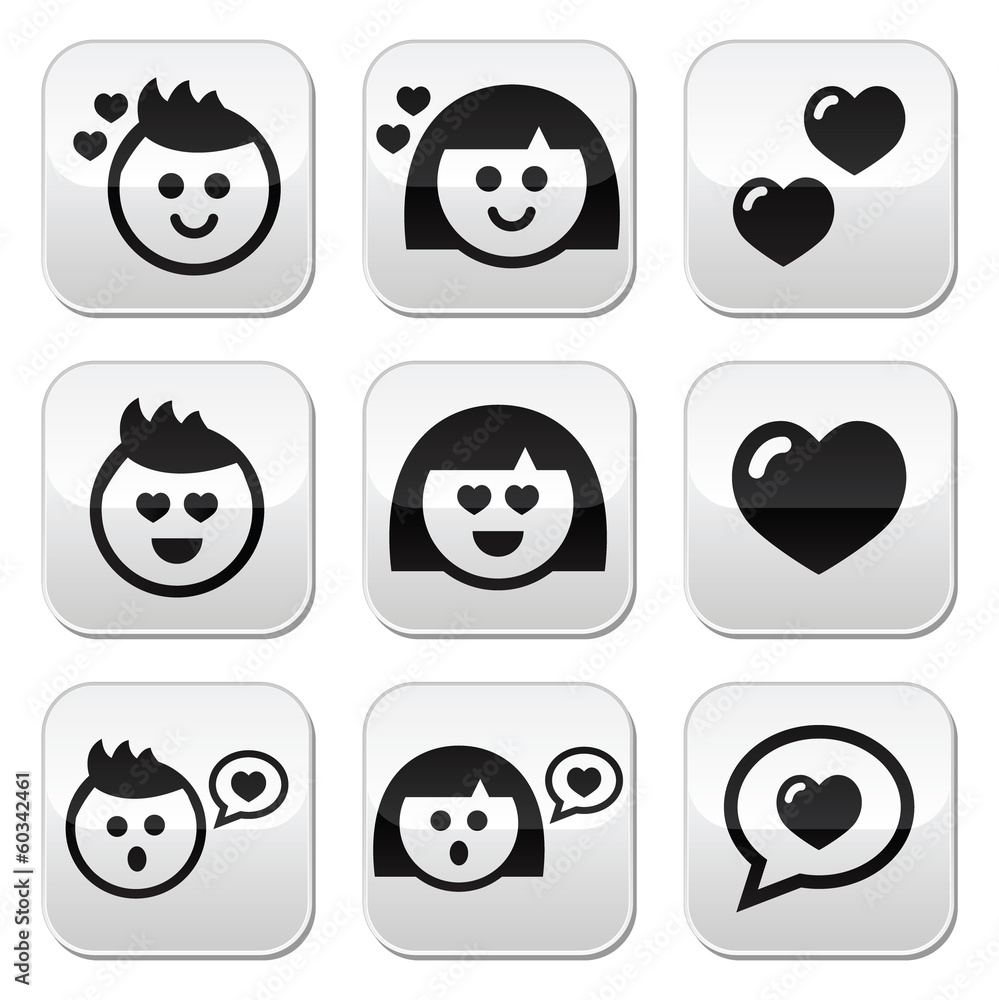Man and woman in love, Valentine's buttons set Man and woman in love, Valentine's buttons set