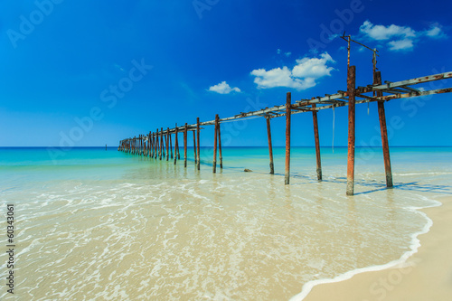 Long wood bridge in the sea