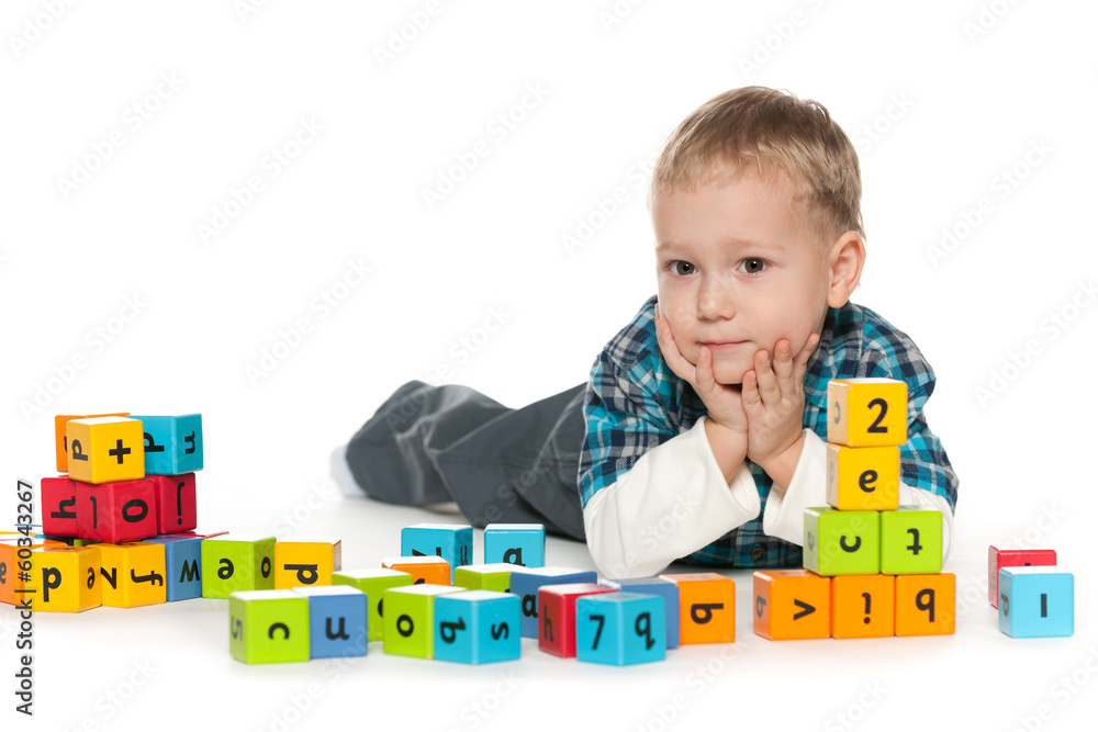 Preschool little boy with blocks Preschool little boy with blocks