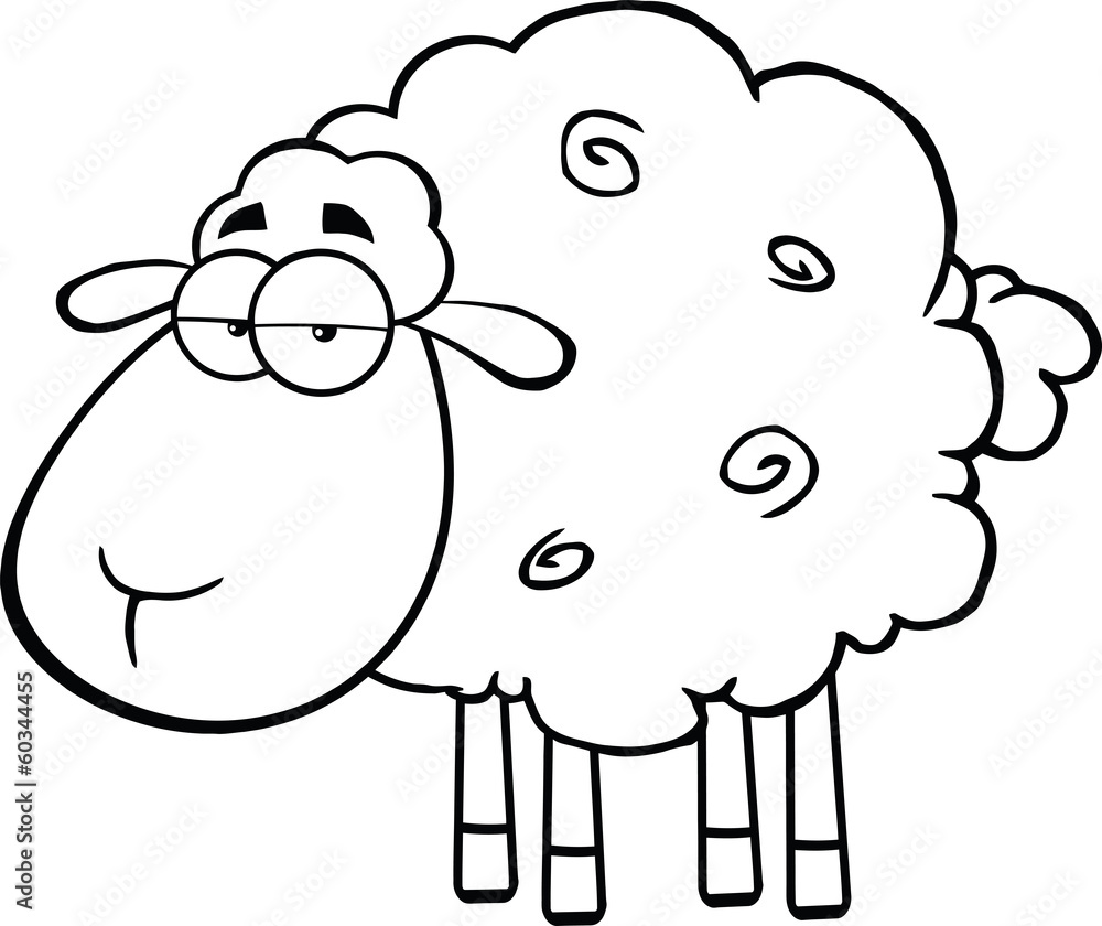 Fototapeta premium Black And White Cute Sheep Cartoon Mascot Character