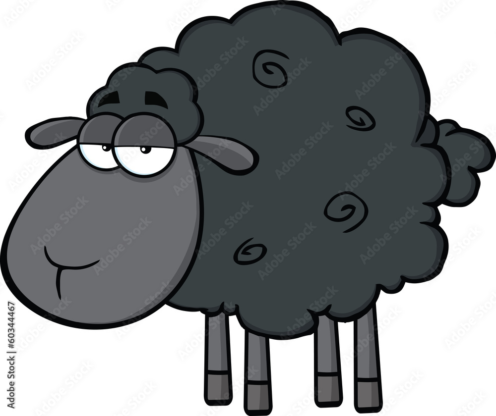 Obraz premium Cute Black Sheep Cartoon Mascot Character