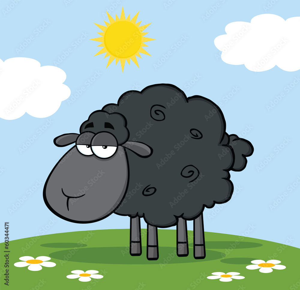 Fototapeta premium Cute Black Sheep On A Meadow