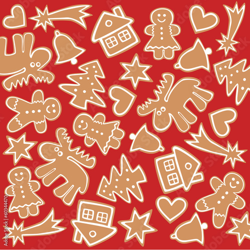 Simple gingerbread cookies on red background