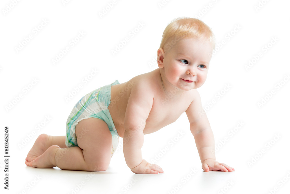 funny crawling baby boy isolated on white background funny crawling baby boy isolated on white background
