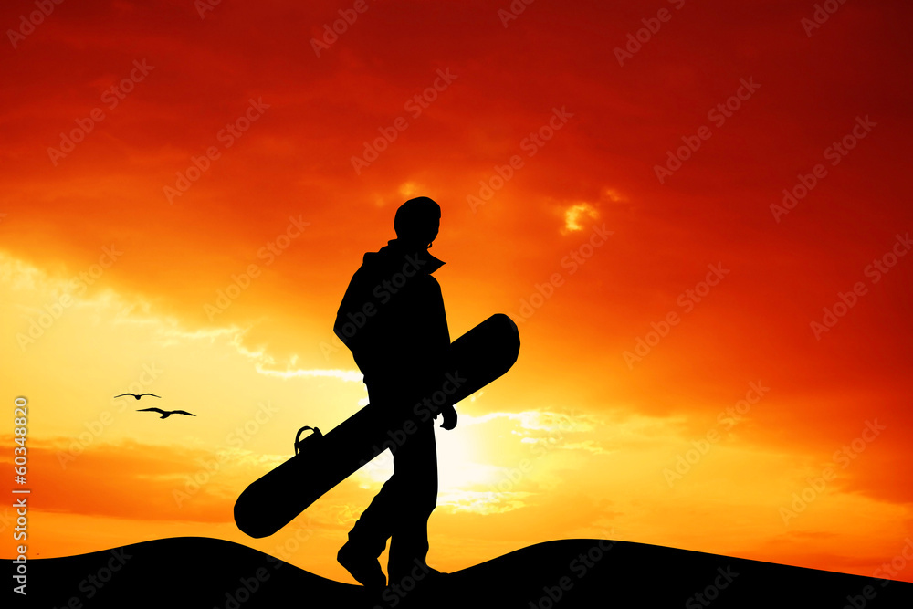 snowboarder at sunset