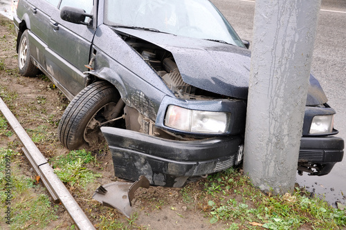 Wrecked car in the city