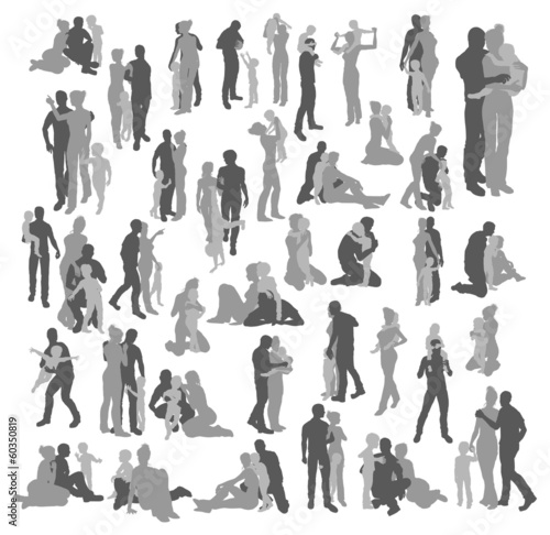Highly detailed happy family silhouettes